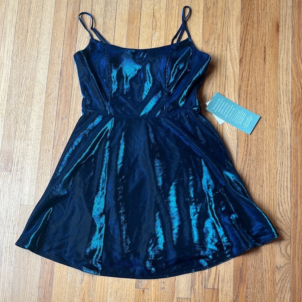B. Smart Elegant Black Dress with Blue Accents